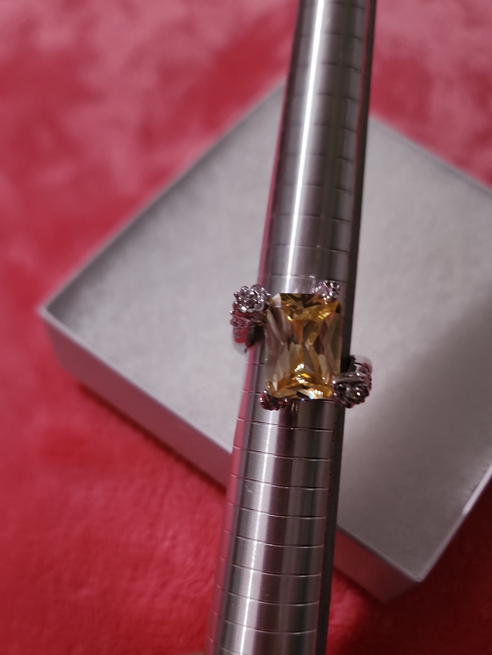 Yellow Citrine Halo Ring - Elegant Women's Statement Ring Size 8